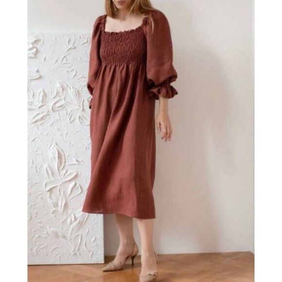 City Chic Dresses & Skirts - City Chic Retro Cinnamon Square Neck Smocked Pockets Midi Dress, L/20